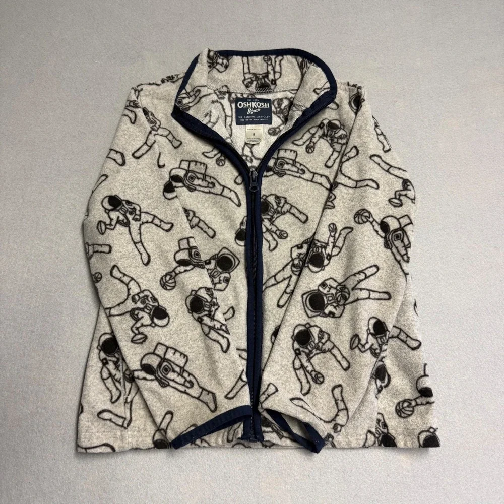 OshKosh Bgosh Kids Gray Fleece Astronaut Print Full Zip Jacket Size 8 Space Spt.